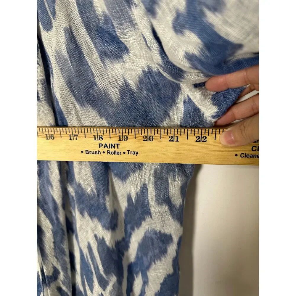Chico's 100% Linen Open Front Cardigan Blue White Beachy Resortwear 1‎ US Sz M - Picture 7 of 8